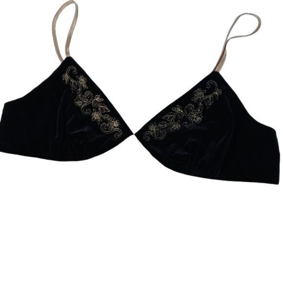 MORGAN TAYLOR INTIMATES WOMENS SMALL SATIN NIGHT SLIP GOLD BLACK VELVET - Picture 7 of 11
